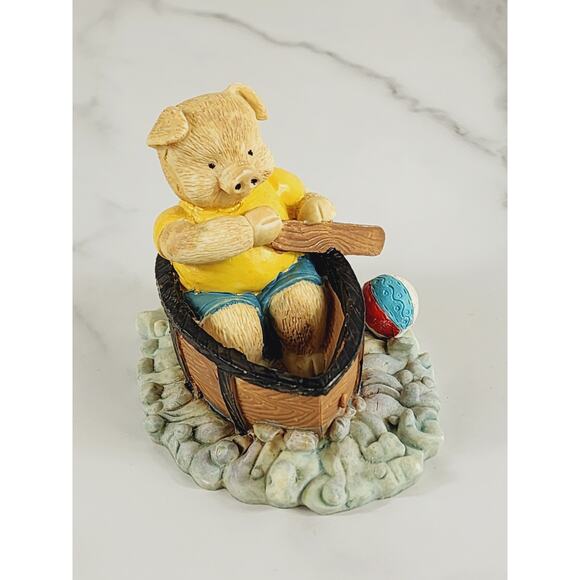Piglet Pig Piggy Rowing On A Boat Figurine 4 1/4" Year 80s Home Decor Vintage - Picture 8 of 12